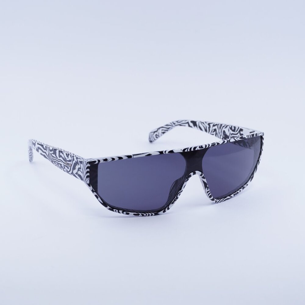 Celine CL40195I 04A Sunglasses Zebra Shield Frame, Smoke Lenses